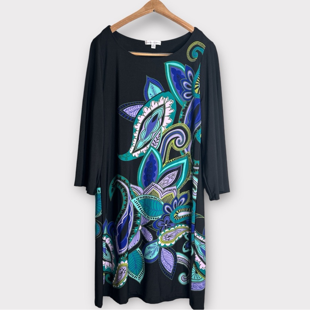 Sandra Darren Women's Dress Black and tourquise- Size 12.